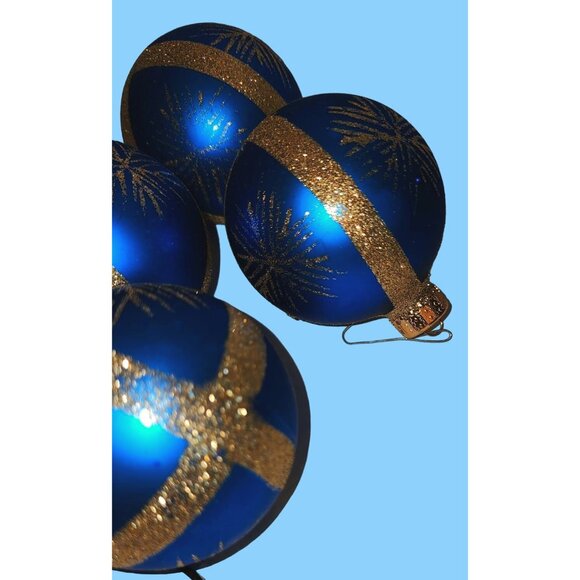 Set Of 5 Blue & Gold Glitter Christmas Ornaments - Picture 10 of 11